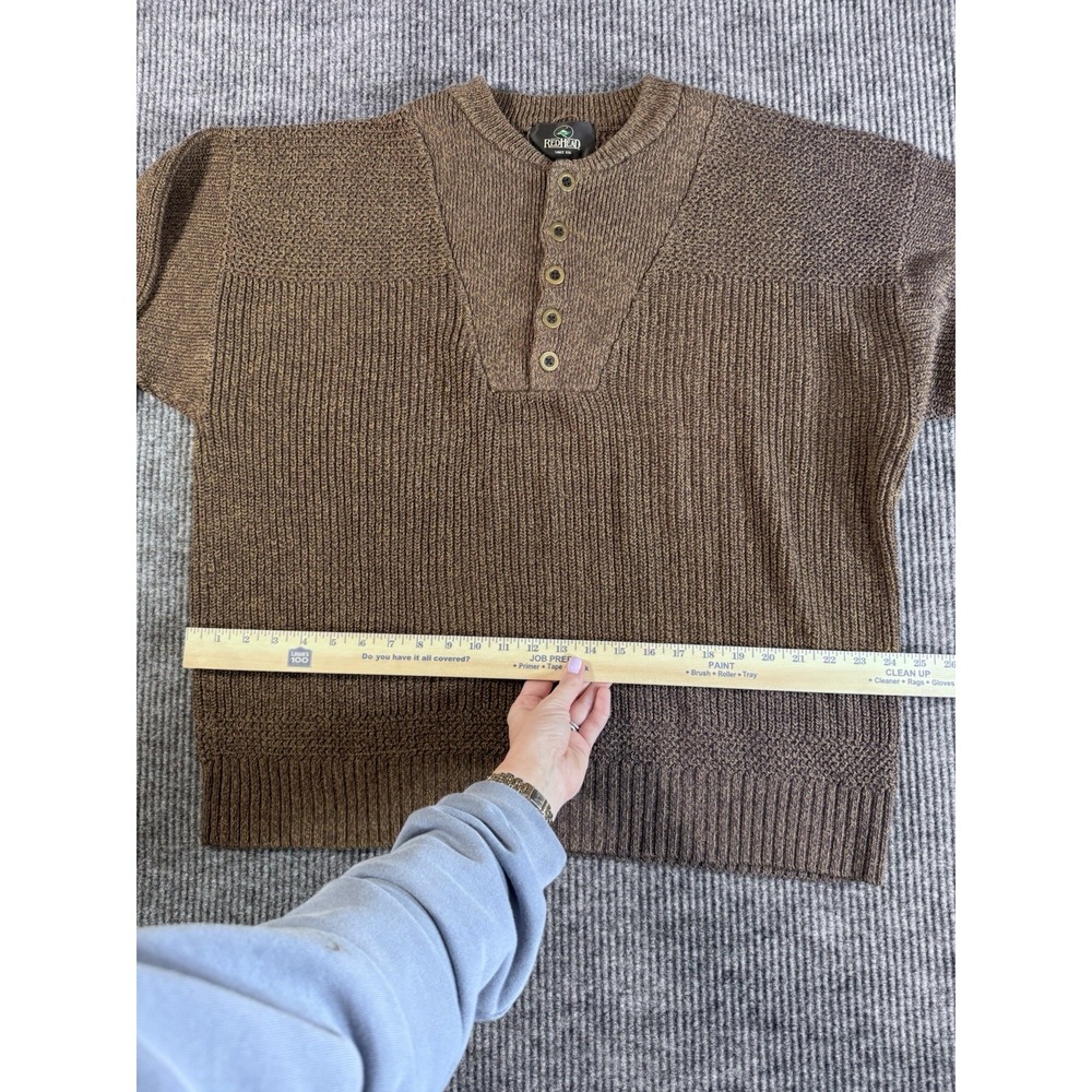 RedHead Brown Chunky-Knit Cotton Acrylic Henley Sweater XL Crew Neck Long Sleeve - Picture 5 of 6